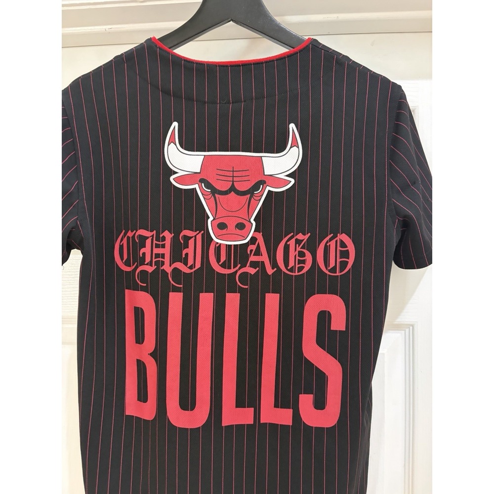 Official NBA Chicago Bulls Black Pinstripe Button-Up Baseball Jersey Women